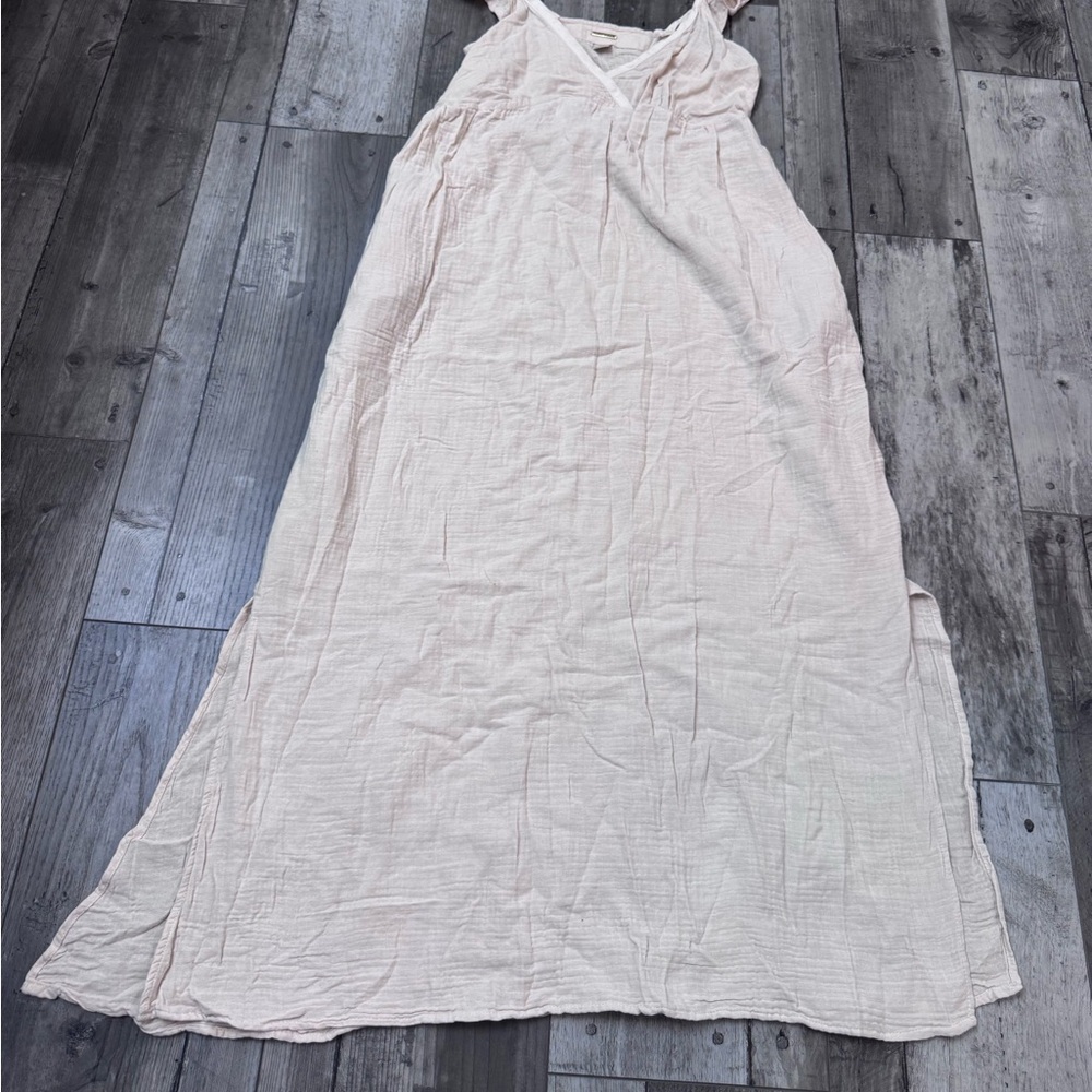 Magachoni Beige Organic Cotton V-Neck Sleeveless Dress Small Midi Sundress S